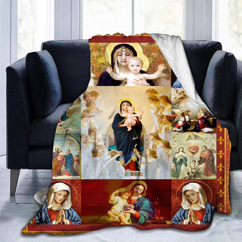 SHUIHAN Virgin Mary Flannel Blanket Fluffy Lightweight Throw Blanket Comforter Soft Warm Cozy Throw for Bedding Decor Bedroom