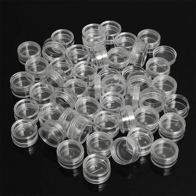 50pcs 2.5g Sample Clear Cream Jar Mini Cosmetic Bottles Containers Transparent Pot For Nail Arts Small Clear Can Tin For Balm