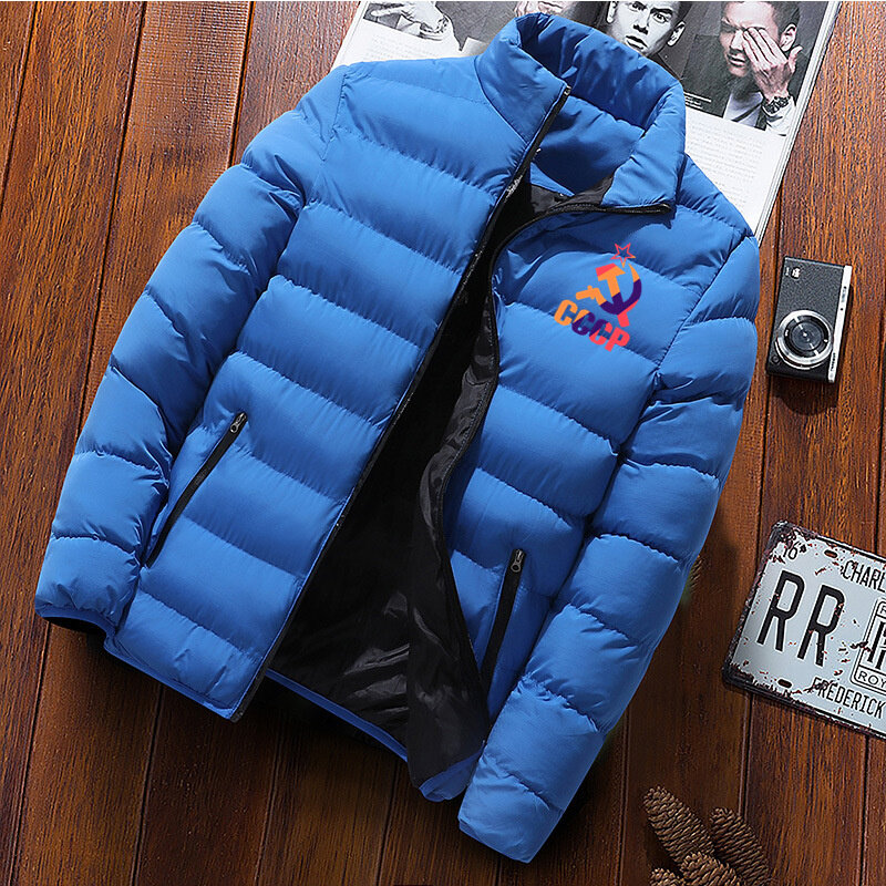 Autumn and Winter Men's Casual Fashion Jacket Stand CCCP printing Zipper Jacket Outdoor Sports Jacket Cotton Clothing