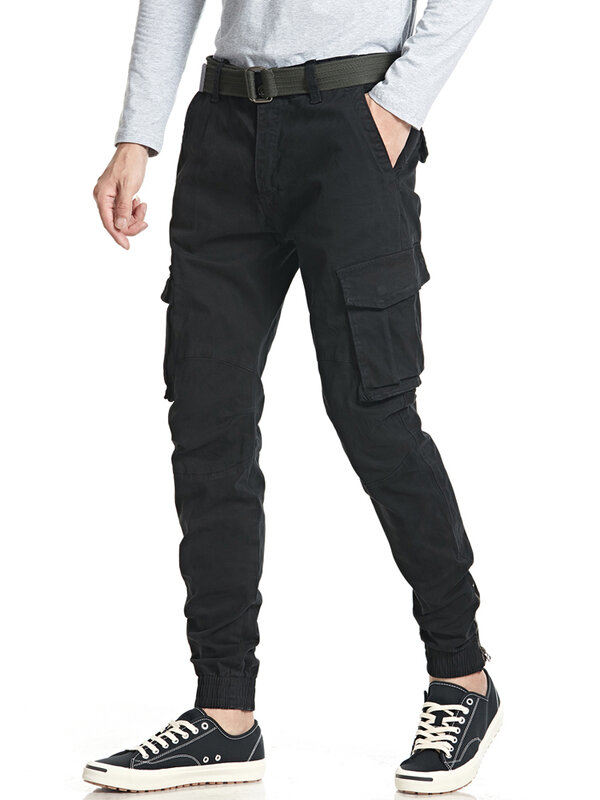 2022 New Spring Summer Men's Long Cargo Pants Solid Cotton Multi-Pockets Zip Up Joggers Male Military Tactical Casual Trousers