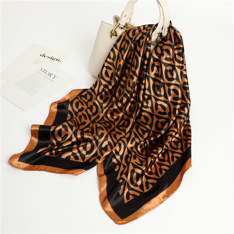 Luxury Brand Satin Silk Hijab Women Square Scarf Bandana Ladies Bag Wrap And Shawls Headband Neckerchief Turban Foulard 90*90cm