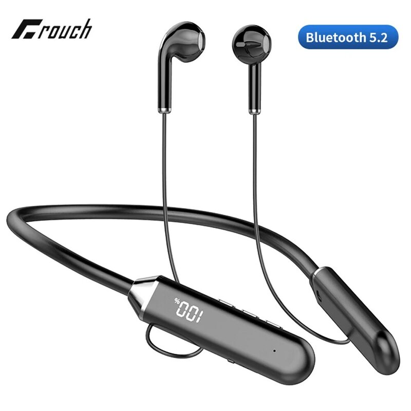 Earphone 5.2 Bluetooth Nirkabel Headset Olahraga Lari Magnetis Headphone Tali Leher Tahan Air Earbud Noise Cancelling Aktif