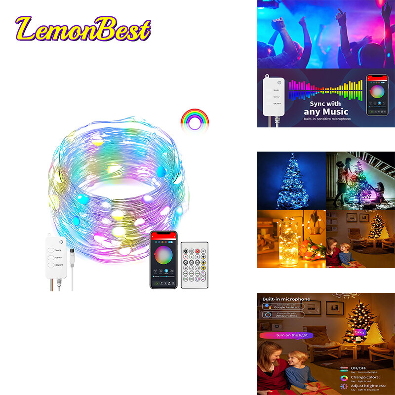 다채로운 빛 문자열 큰 입자 램프 구슬 스마트 낙서 빛 문자열 와이파이 다채로운 장식 빛 문자열 RGB 색상