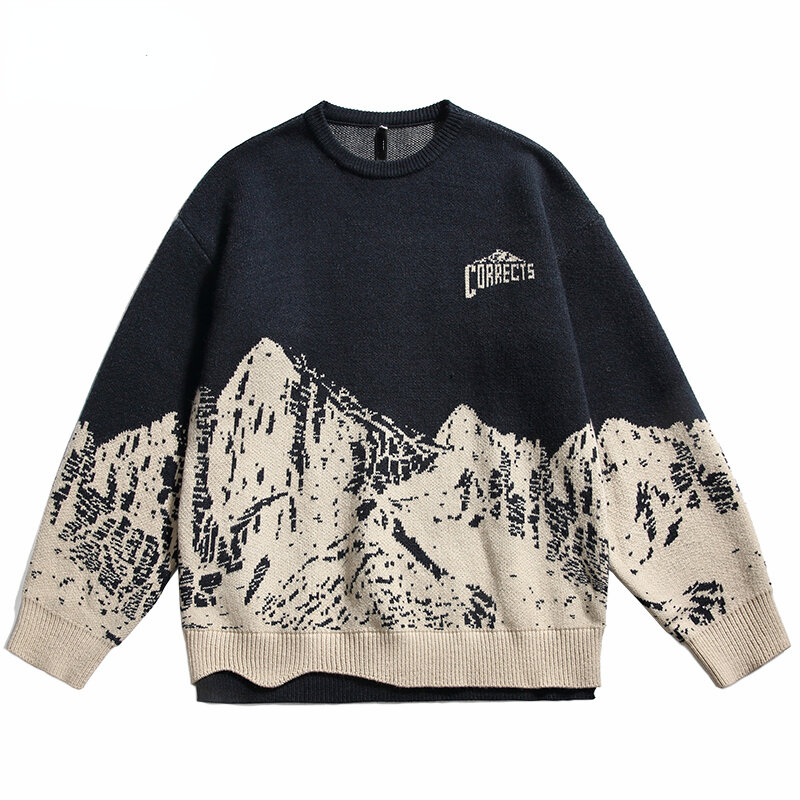 Sudadera de algodón con estampado de montaña para hombre, suéter de punto con estampado Retro, estilo Harajuku, informal, Hip Hop, Hipster, 2023