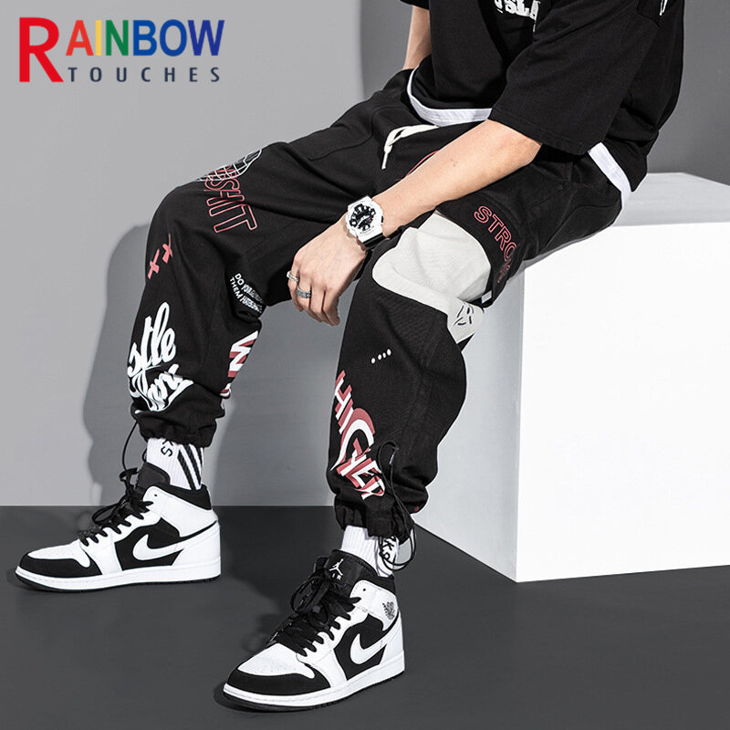 Rainbowtouches 2022 Celana Panjang Kebugaran Latihan Longgar Olahraga Baru Celana Kargo Potong Cetak Kasual Fashion Grafiti Hip Hop Pria