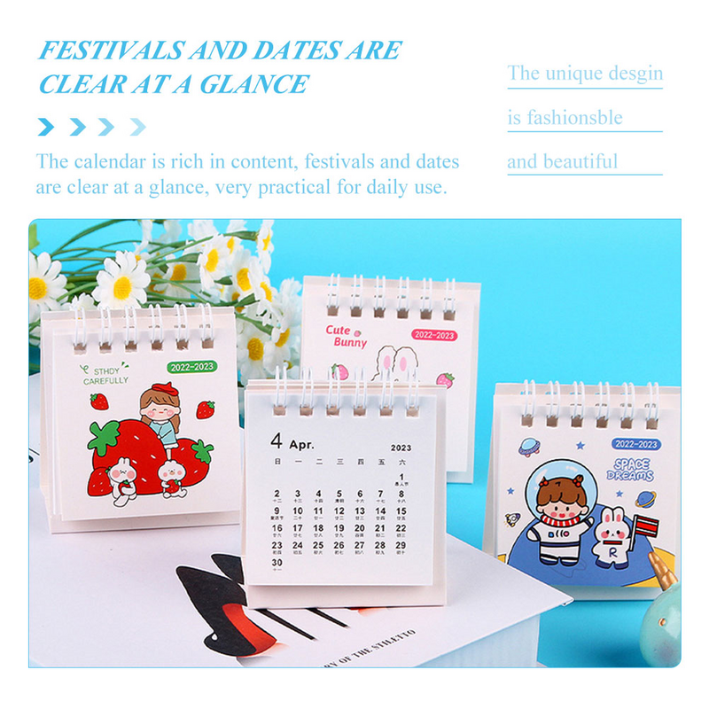 Calendarios de cepillado creativos de 4 piezas, calendarios de papel adorables, 2023, para el hogar y la Oficina
