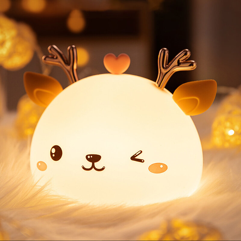 Night Light For Kids USB Charging Color-Changing Cute Fawn Lamp LED Color-Changing Squishy Deer Night Lamp USB Rechargeable