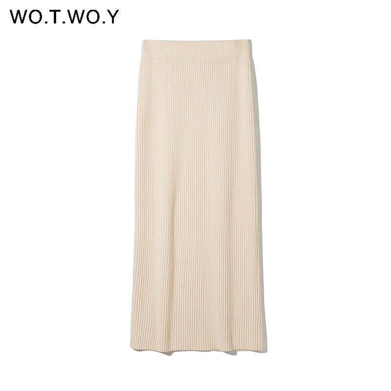 WOTWOY-Jersey y falda de Cachemira de punto para mujer, conjunto de dos piezas, Tops recortados de corte entallado, trajes elegantes para mujer, otoño
