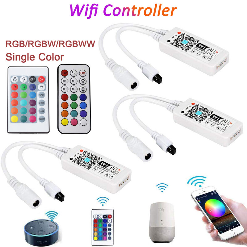Controlador LED para hogar, dispositivo para controlar luces, con Wifi, RGBW, Bluetooth, para 5050, 2835, WS2812B, DC5V, 12V, 24V