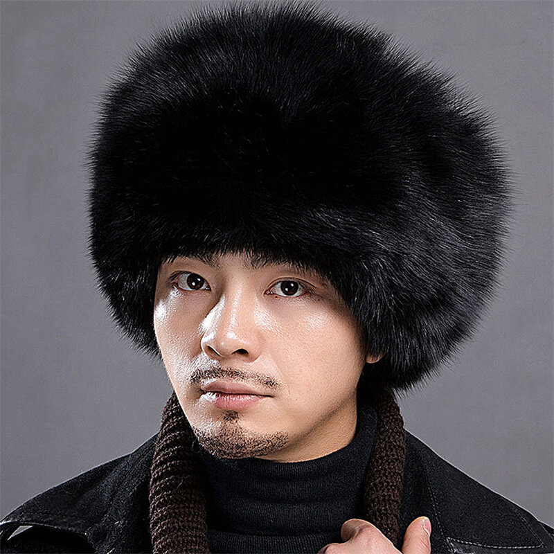 Chapéu de pele de raposa dos homens 2022 novo 100% real pele de raposa earmuffs à prova de vento inverno guaxinim cão chapéu de pele chapéu de pele dos homens chapéu russo