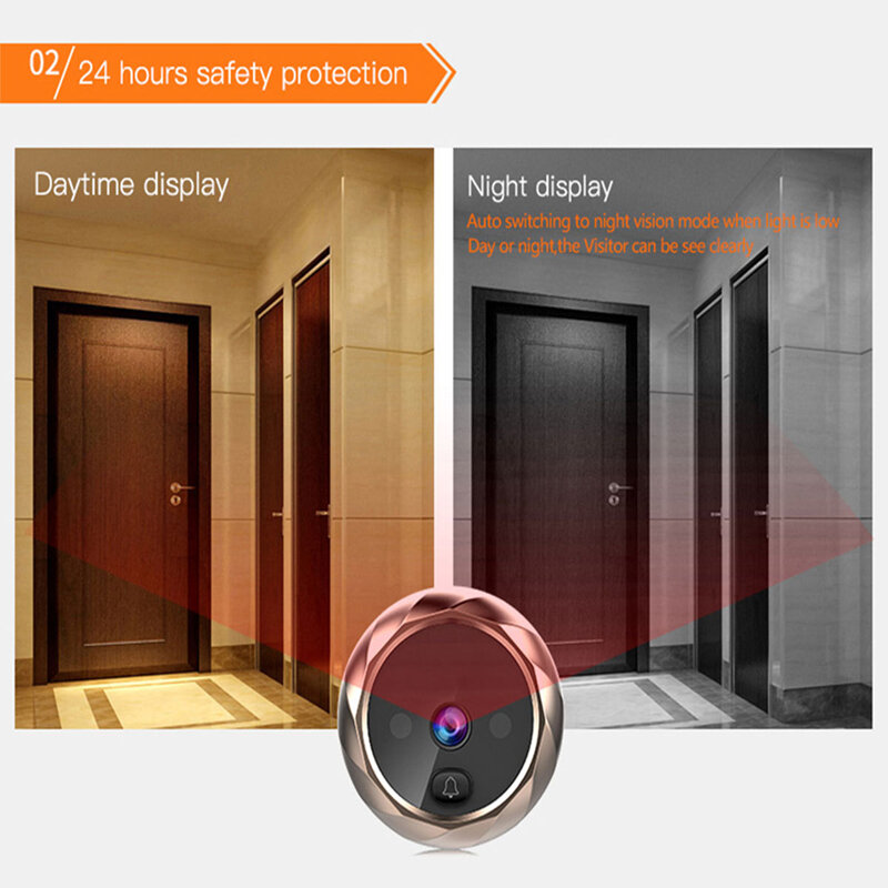 Timbre con cámara de vídeo inteligente, Monitor de seguridad para el hogar con visión nocturna, grabación en bucle, 2,8 pulgadas