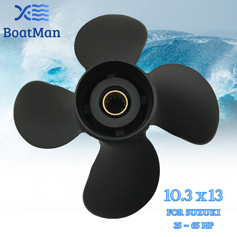 BOATMAN Boat Propeller 10.3x13 For Suzuki Outboard Engine 35-65 HP Aluminum 13 Tooth Spline Engine Part 4 Blade Factory Outlet