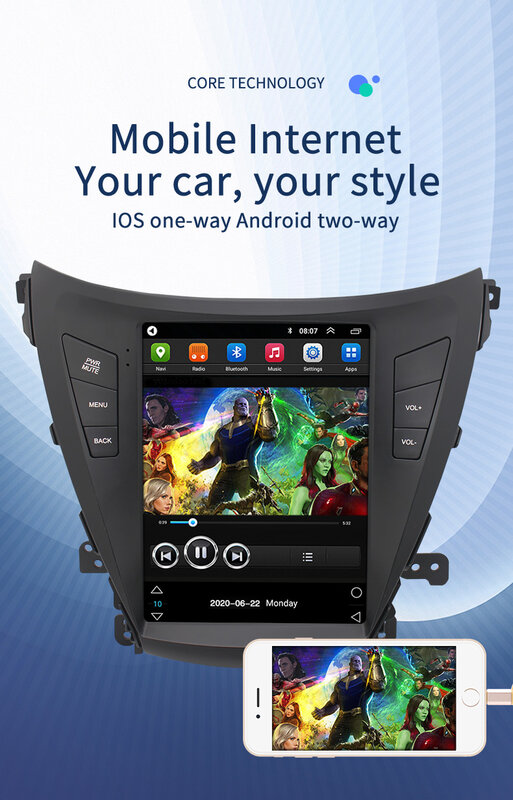 Pemutar Multimedia Gaya Tesla Navigasi GPS Mobil Android untuk Hyundai Elantra ※2015auto Radio Stereo dengan BT WiFi Mirror Link