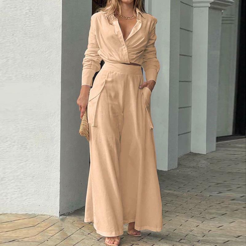 Elegant Tow Piece Set Women Outfit 2023 Summer INS Solid Temperament Commuter Loose Pocket Fashion Casual Office Work Pants Set