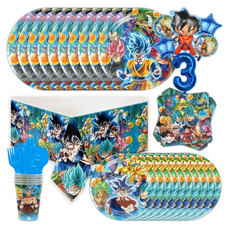 Bola dragonada de Anime, decoración de fiesta de cumpleaños, vajilla desechable, plato de papel, taza, servilleta, globo, Baby Shower para niños, suministros de fiesta