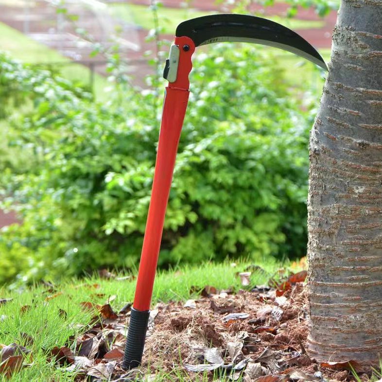 Lightweight Gardening Grass Sickle Manganese Steel Sharp Long Handle Hand Sickle Hand Scythe for Weeding Garden Tool
