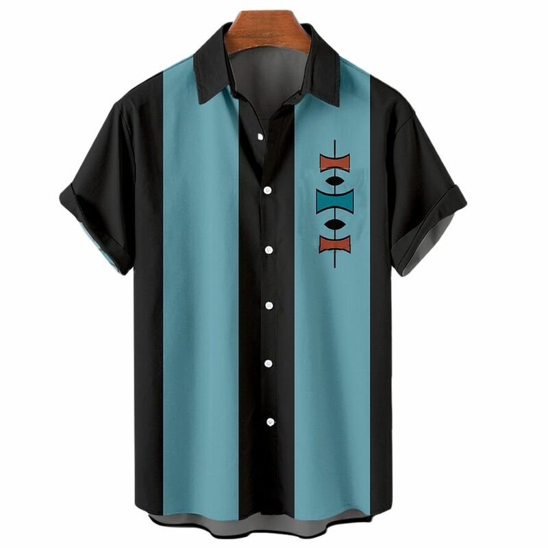 New Hawaiian Shirts for Men Casual Button Down Short Sleeve Unisex Striped 3D Print Summer Beach Shirts European Size S to 5XL