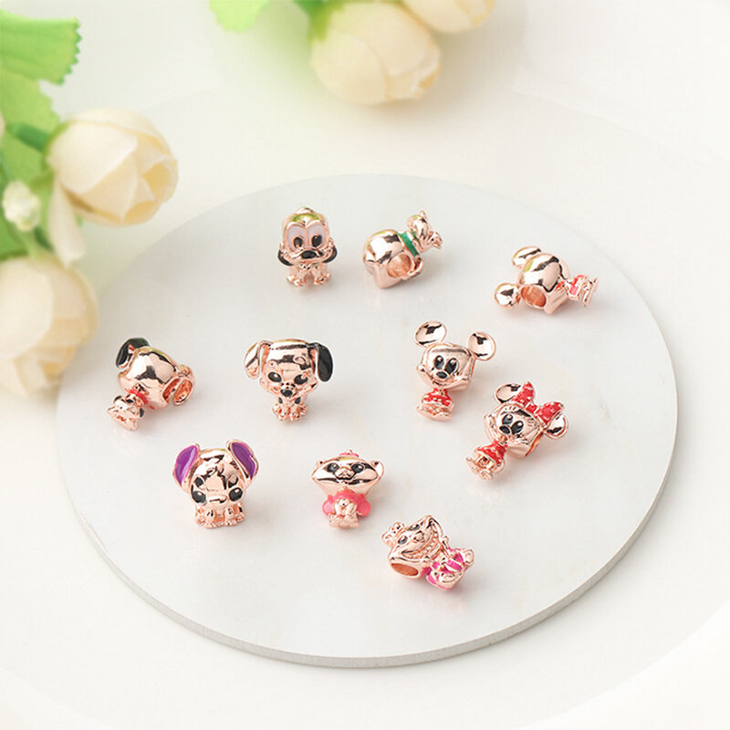 Fit oryginalny Pan Charms bransoletka mężczyźni róża kolor srebrny myszka miki koraliki DIY biżuteria dla kobiet Cute Disney Minnie Bangle