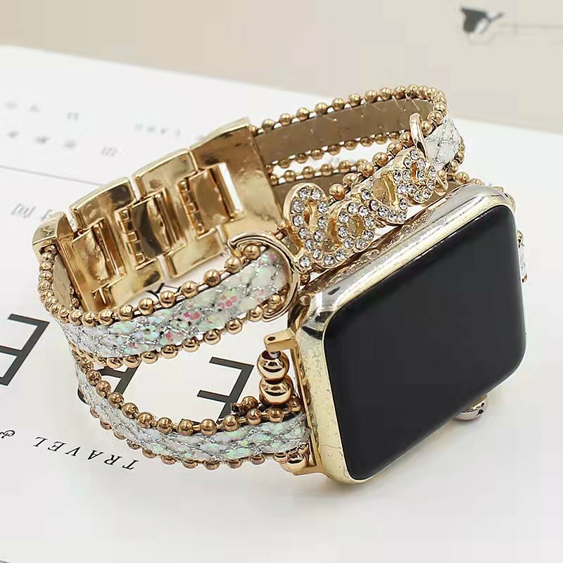 Pulseira de jóias femininas para apple watch 40mm 44mm 41mm 45mm para iwatch série 7 6 se 5 4 3 banda criativa diamante pulseira de pulso