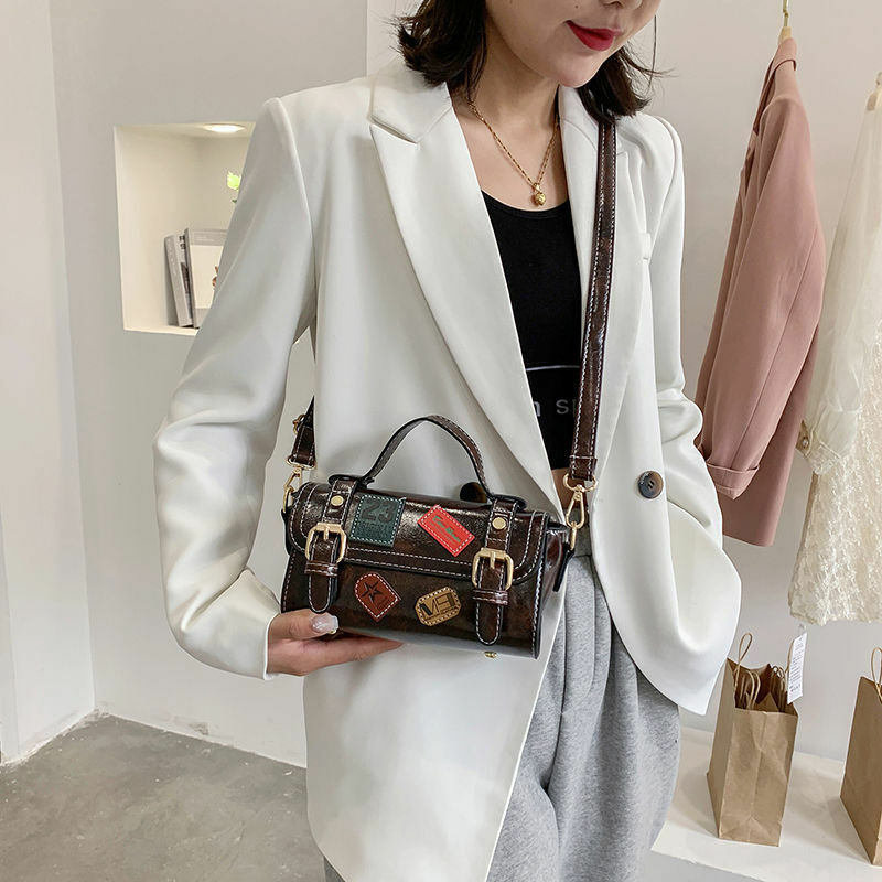 Xiuya – sac à bandoulière vintage pour femmes, sacoche coréenne Boston, petit sac à main, Patch numérique, portefeuille, pochette, 2021