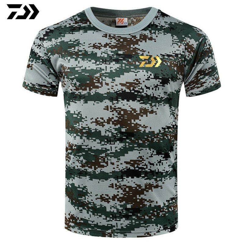 Nova camisa de pesca t camisa de pesca de batimento cardíaco camiseta de pesca daiwa camisa básica masculina bonito algodão manga curta camuflagem tshirt