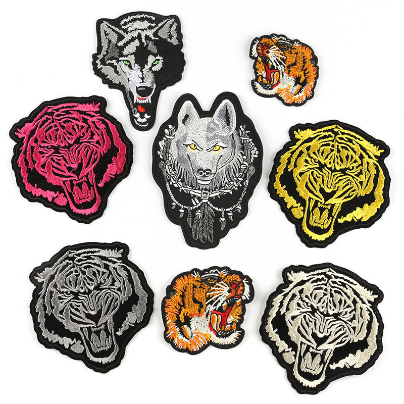 Голова тигра, голова волка, серия для одежды в стиле панк, куртки, брюки, вышивка, нашивка, аппликация, футболка