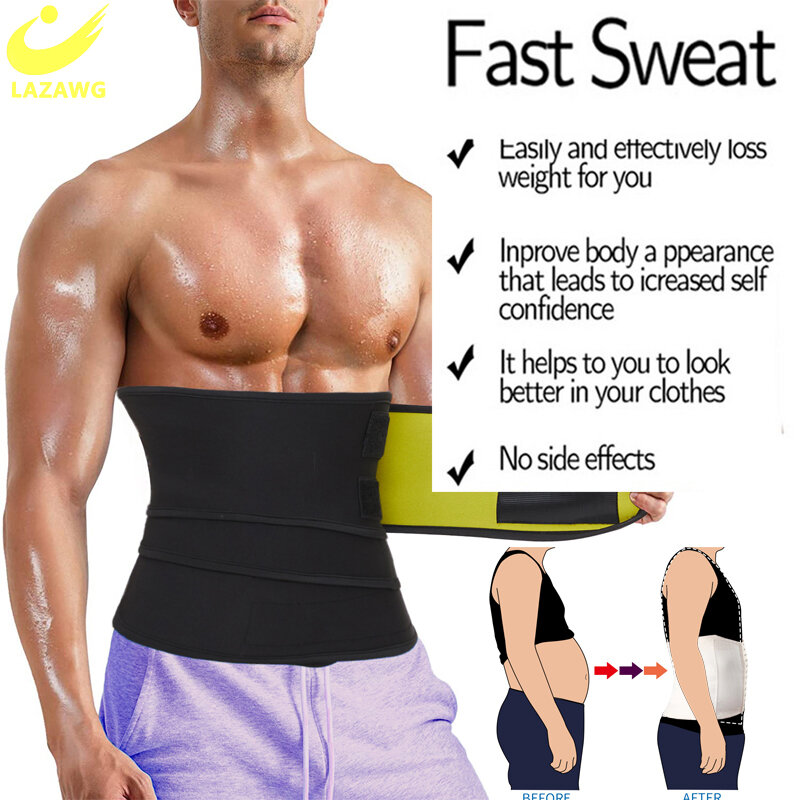 Lazawg masculino cintura trainer corpo shaper espartilho sauna suor barriga trimmer esportes fitness sauna suor envoltório emagrecimento cinta queimador de gordura