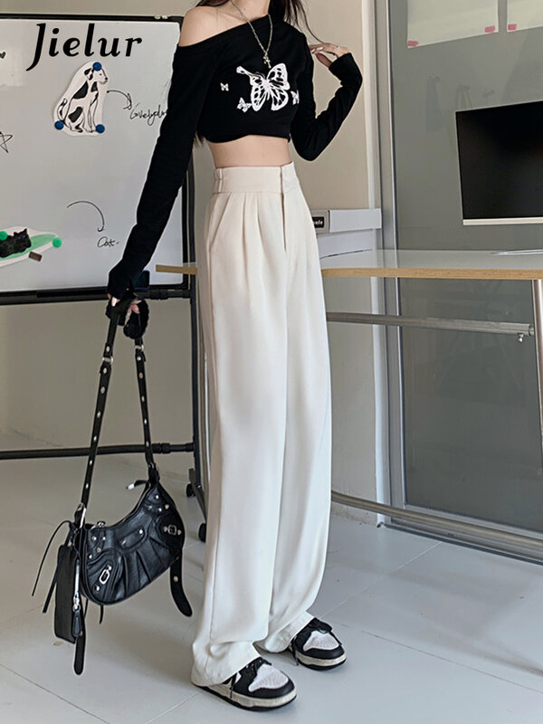 Jielur – costume ample pour femme, pantalon à jambes larges, deux boutons, abricot noir, décontracté, mode coréenne, nouvelle collection automne S-4XL