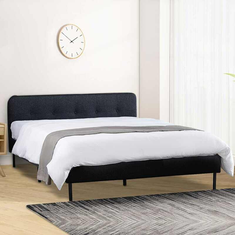 Czarny/szary nowoczesne łóżko z pełnymi bokami rama z drewnianą listwą wsparcie rozmiar Queen bez materaca meble do sypialni 83x63x33inch