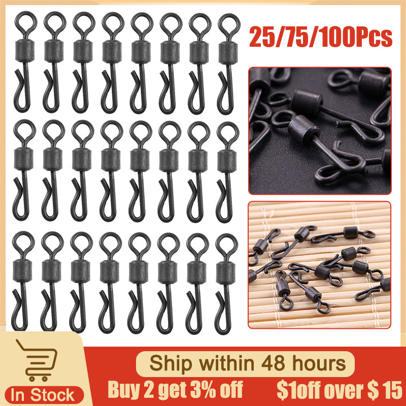 25/75/100pc Large Long Body Q-Shaped Black Quick Change Swivels for Carp Fishing Accessory Size 4# Fishing Terminal Tackle Pesca