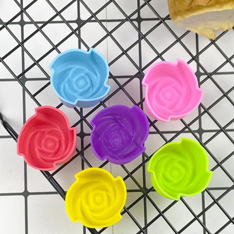 10Pcs Rose Cetakan DIY Food Grade Silikon Mini Cupcake Kue Alat Kue Kue Kue Cetakan Cokelat Sabun Kue Dekorasi set