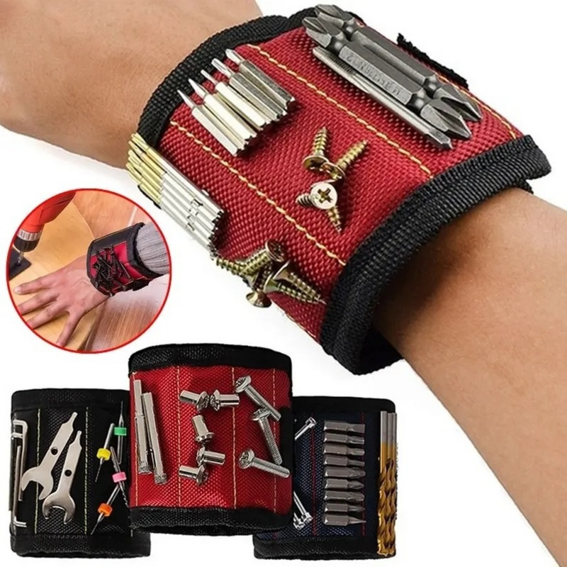 Pulsera magnética de mano, bolsa de herramientas ajustable, tornillos de muñeca para electricista, soporte para taladro, cinturón