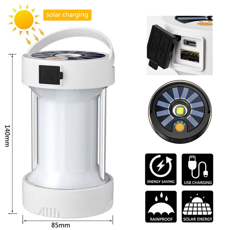 Solar Camping Equipment Lantern Outdoor Emergency Lights Multifunctional Tent Light Portable Lamps Rechargeable Light Flashlight