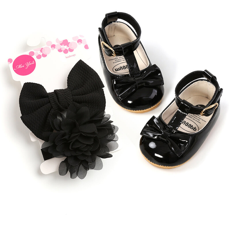 Weixinbuy ماري جين الشقق Prewalker الرضع الفتيات Bowknot الأميرة أحذية الزفاف الوليد الطفل حذاء رياضة مع Headbands 0-18 متر