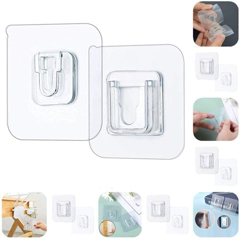 4/8 Pairs Double Sided Self Adhesive Hooks Kitchen Wall Mounted Hanger Waterproof Adhesive Seamless Hooks Photo Frame Holdlers