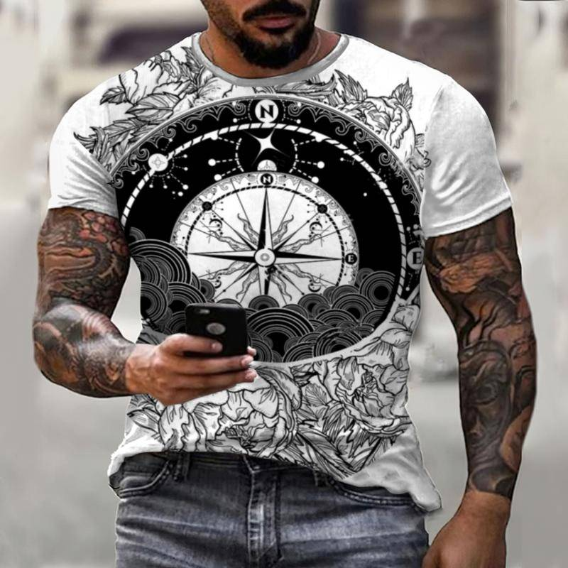 Летняя мужская футболка с лодочным компасом, новинка, Мужская модная повседневная футболка с коротким рукавом и круглым вырезом