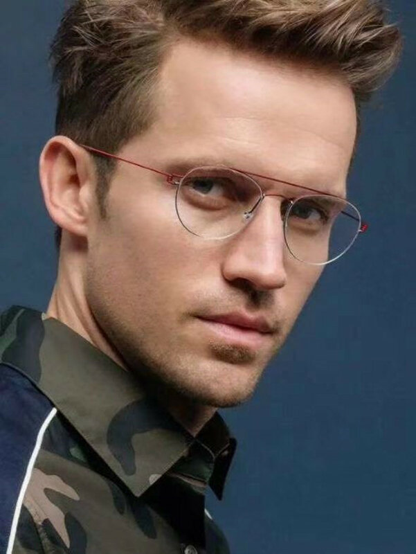 Dinamarca marca óculos de titânio quadro masculino feminino duplo-feixe redondo miopia óculos ópticos screwless prescrição bruce