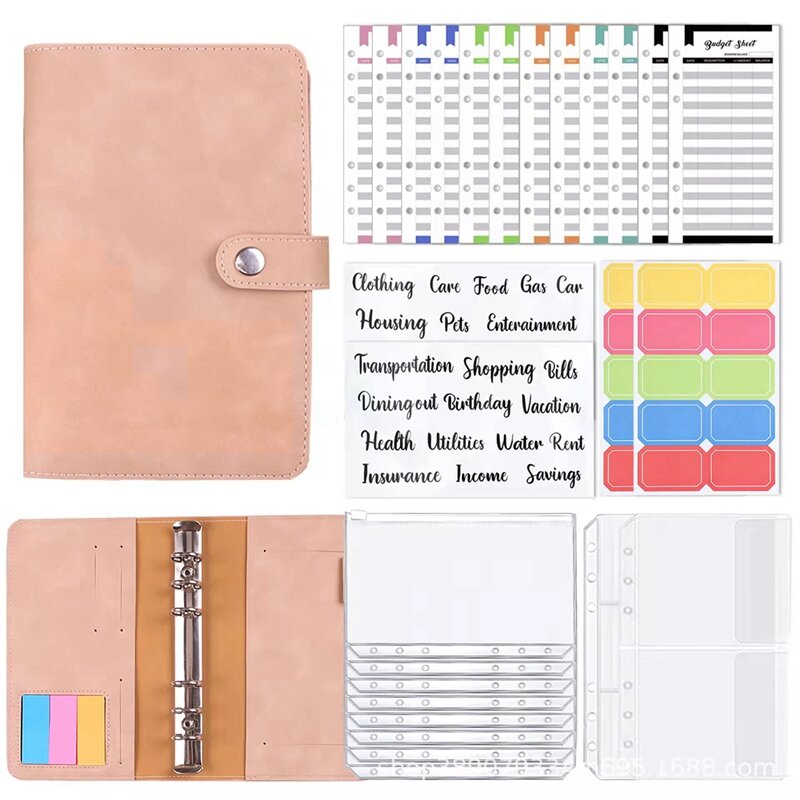 PPYY-A6 Budget Binder, Notebook, With Binder Pockets, Expenses Budget Sheet, Label Stickers, Money Saving Organizer Budget