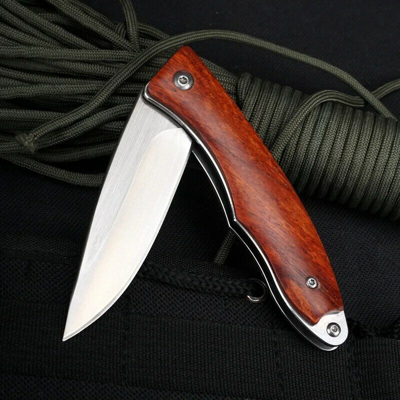 High Quality Outdoor Tactical Pocket Folding Knife Wooden G10 Handle Wilderness Survival Portable Pocket Knives EDC Tool