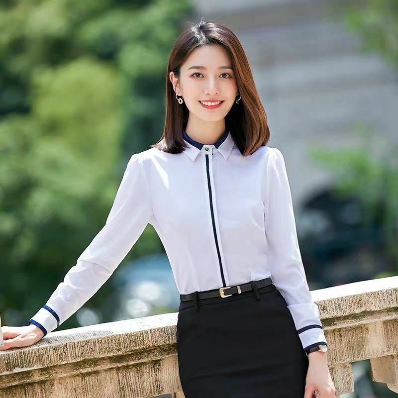 Kemeja Wanita Sifon Mode Kemeja Wanita Kantor Putih Berkancing Kemeja Wanita Lengan Panjang Blus Atasan Wanita Camisa De Mujer