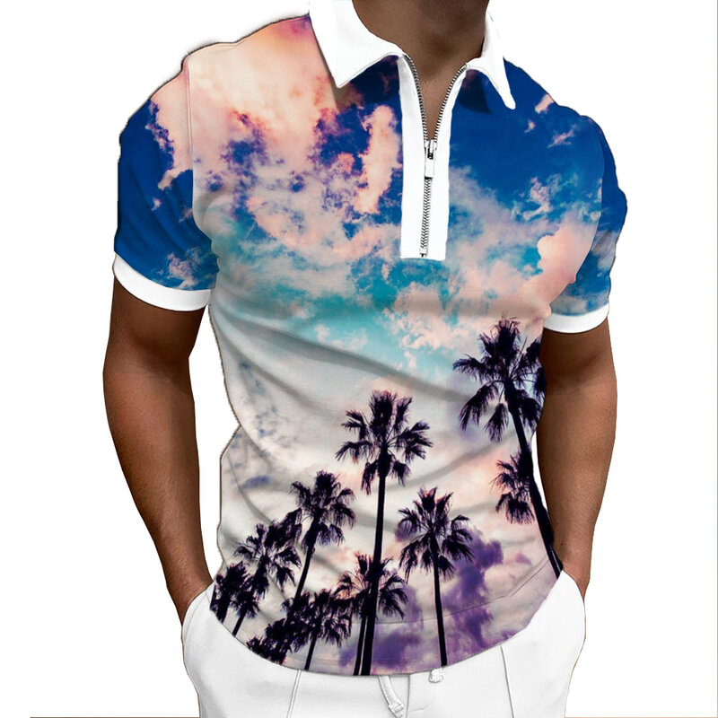 2022 sommer männer POLO Shirts Hawaiian Strand Drucken Casual T-Shirts männer Mode 2022 Neue Stil Zipper Dekorative Kurze ärmeln