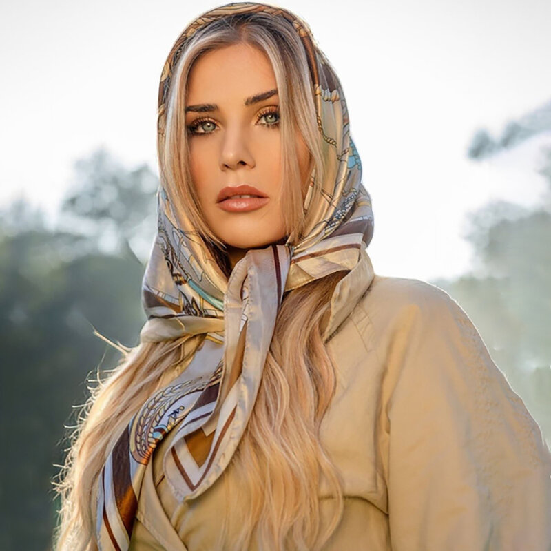 Bufanda de seda de diseño de moda para mujer, pañuelo cuadrado de satén de 90cm, Hijab musulmán, chal de lujo