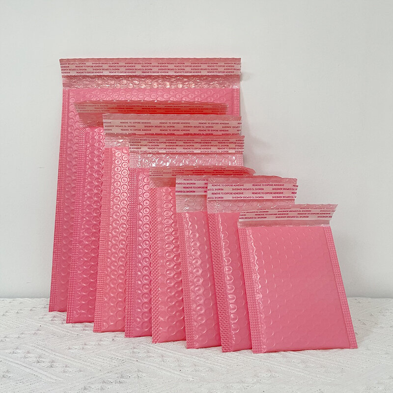 Sobres acolchados de burbujas para negocios, bolsas de embalaje con cierre hermético, color rosa, 25/50 piezas