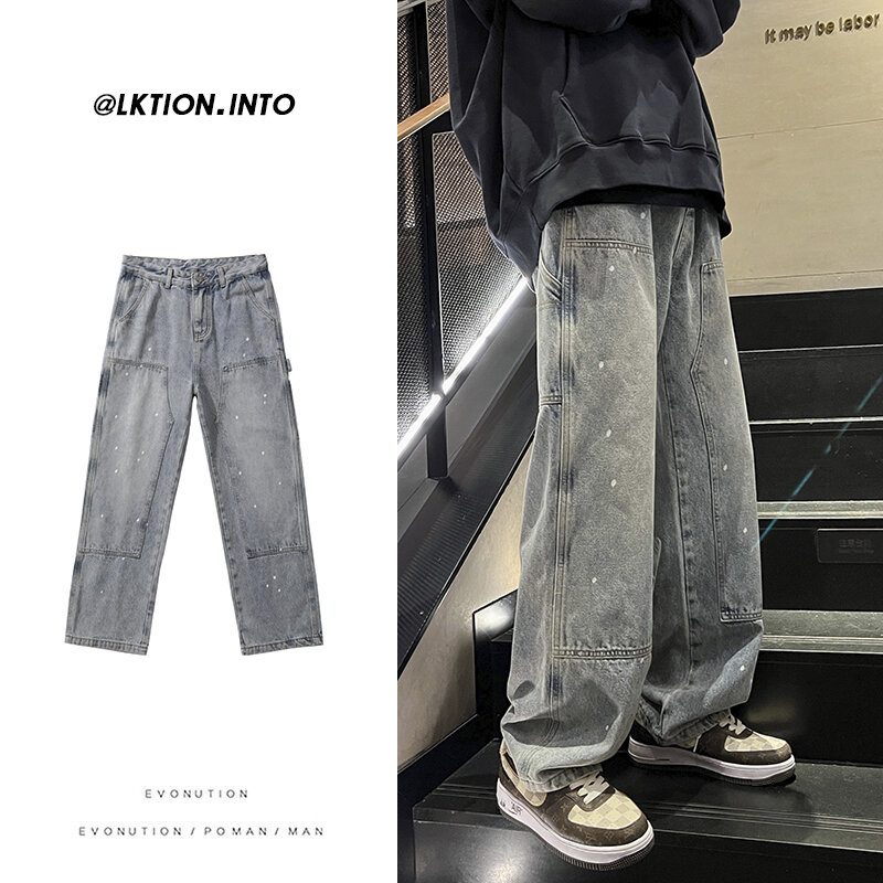 Jeans uomo donna Y2K Oversize elegante pantaloni larghi Casual Patchwork gamba larga Hip Hop Streetwear pantaloni Vintage abbigliamento maschile