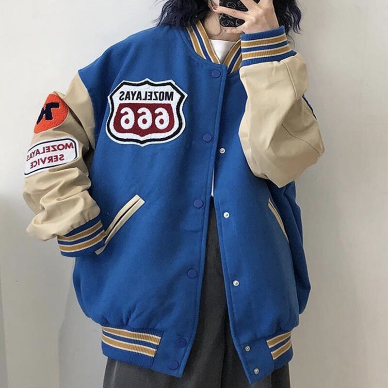 Amerykański retro kurtka z przeszyciami płaszcze damskie street hip-hop pilot strój baseballowy casual loose plus rozmiar para kurtki topy