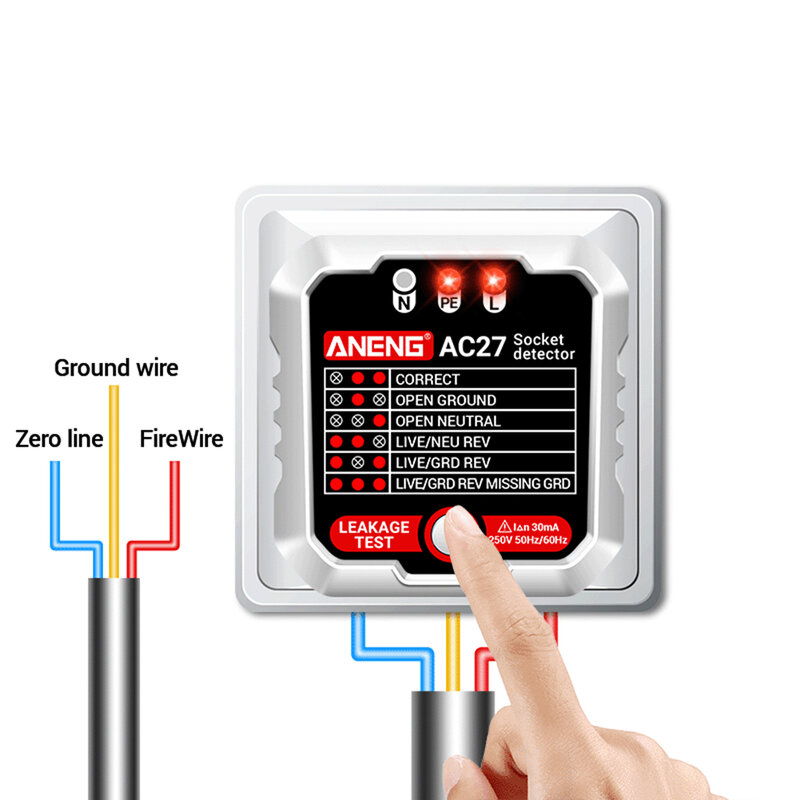 ANENG AC27 Smart Socket Tester EU/US Plug polarità fase di controllo rilevatore di tensione Test electroscopio Meter interruttori automatici