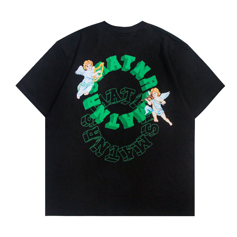Футболка мужская оверсайз с надписью ангела, уличная одежда в стиле хип-хоп, хлопковая Повседневная рубашка в стиле Харадзюку, с коротким ру...