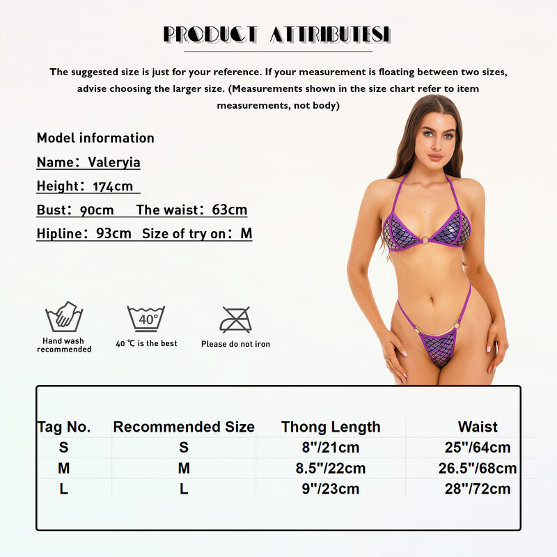 Womens Glossy Fish Scale Printing Bikini Set Bathing Suit Swimwear Lace-up Halter Bra Low Rise Ruched Thong Sexy Lingerie Set