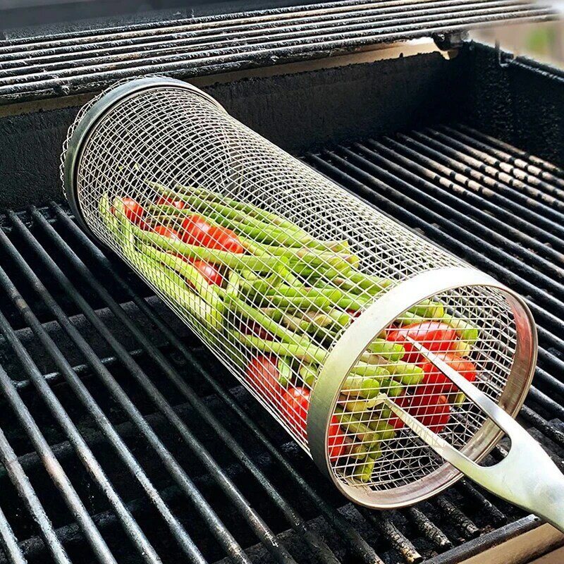 New BBQ Basket Stainless Steel Grill Outdoor Picnic Camping Barbecue Cooking Supplies Leakproof Easy Cleaning Light Weight