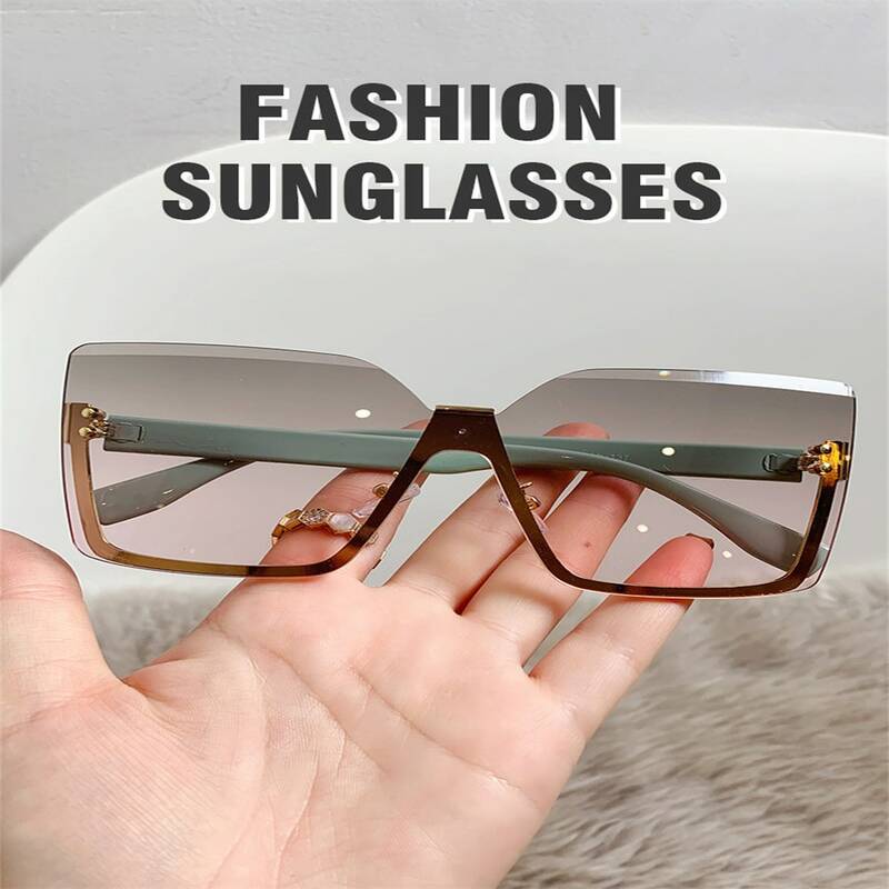 Gradient Color Rimless Square Sunglasses Women Luxury Brand Designer Vintage Style Sun Glasses Ladies Shades Eyewear Photo Props